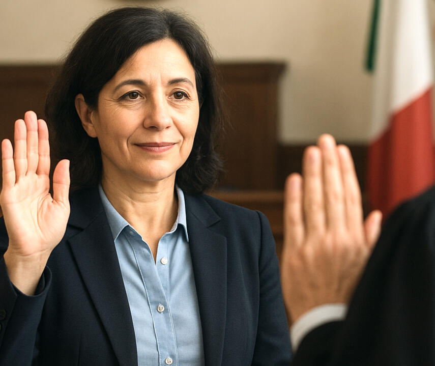 Certitranslations.com translator swearing the accuracy of a certified Italian translation before an Italian court official.