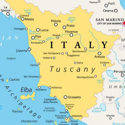 A map of Tuscany used for our orientation tours to help you get a feel for your now home in Italy.