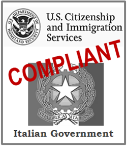 Certified translations for legal and official purposes accepted by USCIS, Italian consulates around the world as well as U.S. and Italian authorities with logos.