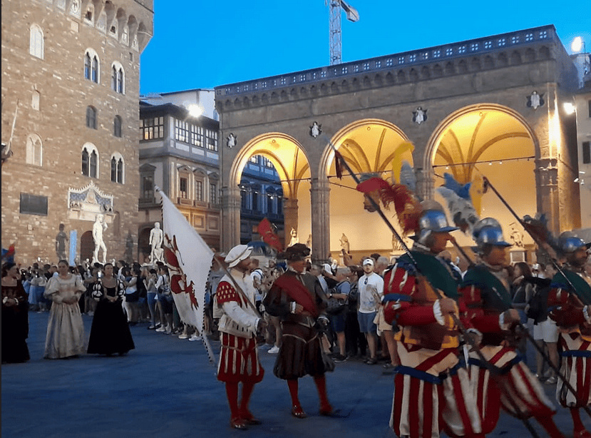 The Renaissance historical parade in Piazza della Signoria in front of Palazzo Vecchio (the town hall) in Florence is a colorful part of Florentine culture."